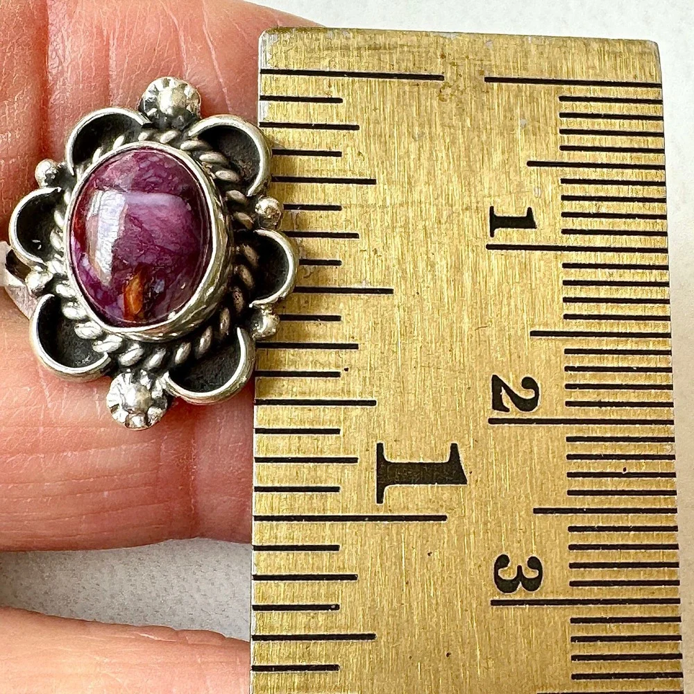 Navajo Flower Ring Purple Spiny Oyster Sz 9 Sterling Silver Native Signed Morgan
